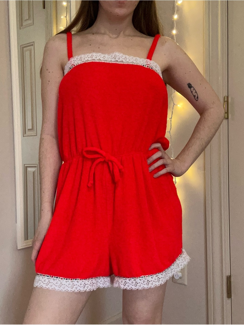 Vintage Red and White Terry Cloth Romper